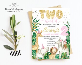 Two wild birthday party, two wild safari, girls safari invitation, safari party, safari animal invitation, 2 wild, calling all party animals