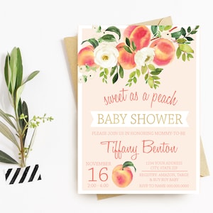 Süß wie ein Pfirsich Babyparty, Aquarellpfirsich, Pfirsich und Blumen, Pfirsich-Babyparty, Georgia Peach, unser kleiner Pfirsich, Pfirsich-Themaparty