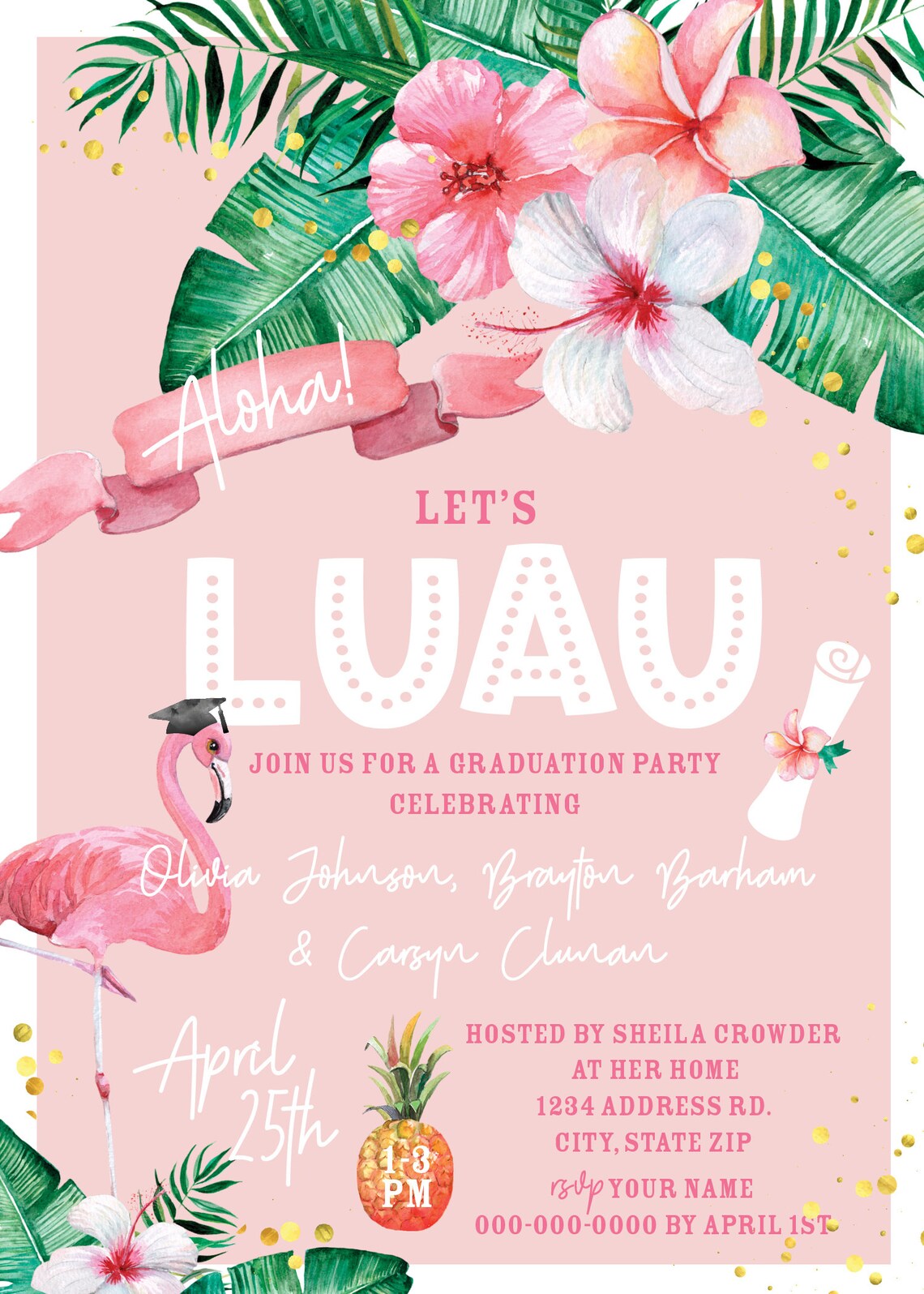 Graduation Luau Party Invitation, Tropical Graduation Party Invite