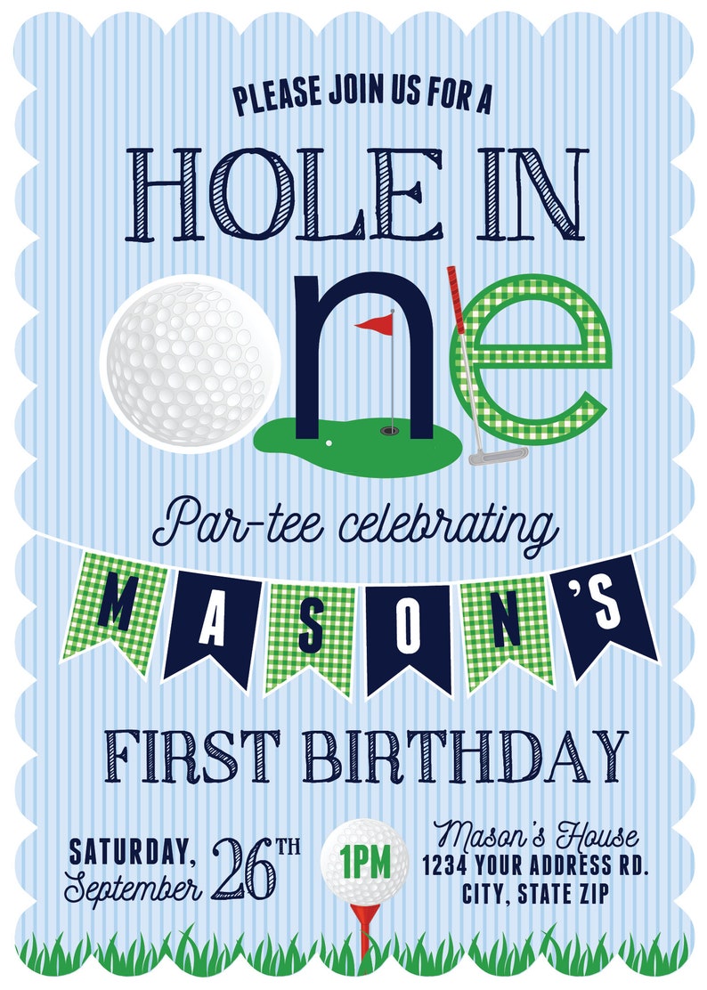Hole In one Golf birthday golf invitation boy golf | Etsy