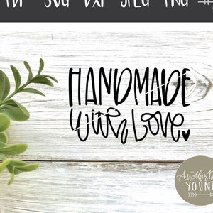 Fait à la main avec amour svg , Tag fait à la main png , Svg lettré à la main , Silhouette Cricut , Petite entreprise svg , Cipart imprimable , png dxf