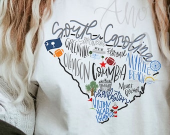 South Carolina State png dtf wall art screen print dtf design, Home State Map For Tee Tshirt, SC Myrtle Beach Hilton Head Christmas Gift