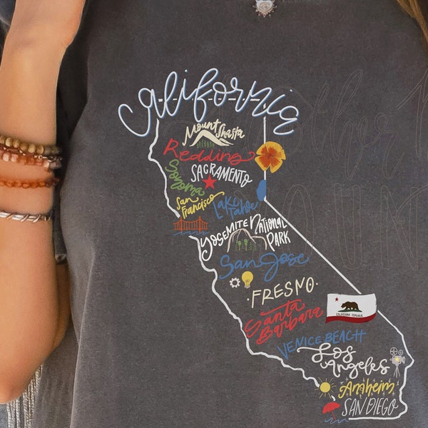 California State PNG dtf screen print design, San Francisco Los Angeles Lake Tahoe Gift Christmas Birthday, Hometown Shirt Map Design