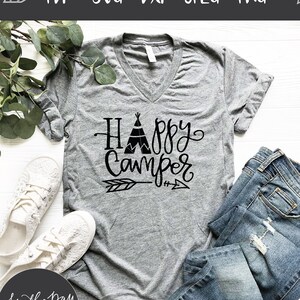 Happy Camper SVG / spring svg / summer svg / Camping svg / camping teepee svg / Hand Lettered svg / Sign Stencil svg / Camper clipart