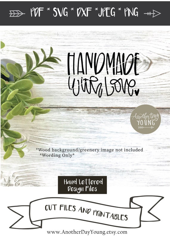 Handmade With Love Svg Handmade Tag Png Hand Lettered Etsy
