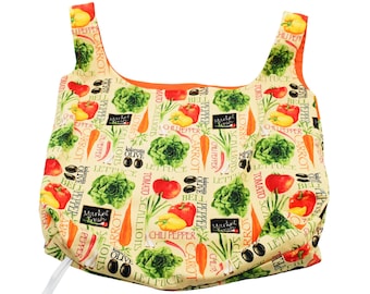 Handmade Lined Cotton Grocery Bag – Foldable Farmers Market Tote, Sustainable Shopping Bag