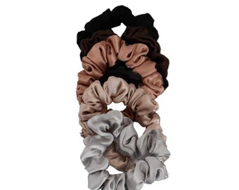 Satin Boutique Skinny Scrunchies - Neutral Colors - 5 Piece Set