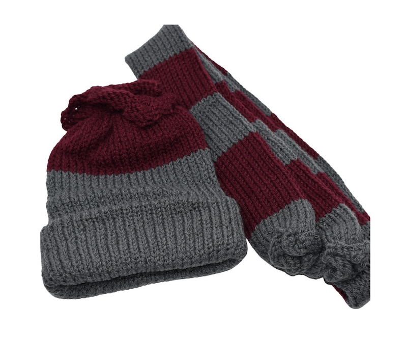 Burgundy and Gray Beanie Hat and Scarf Gift Set