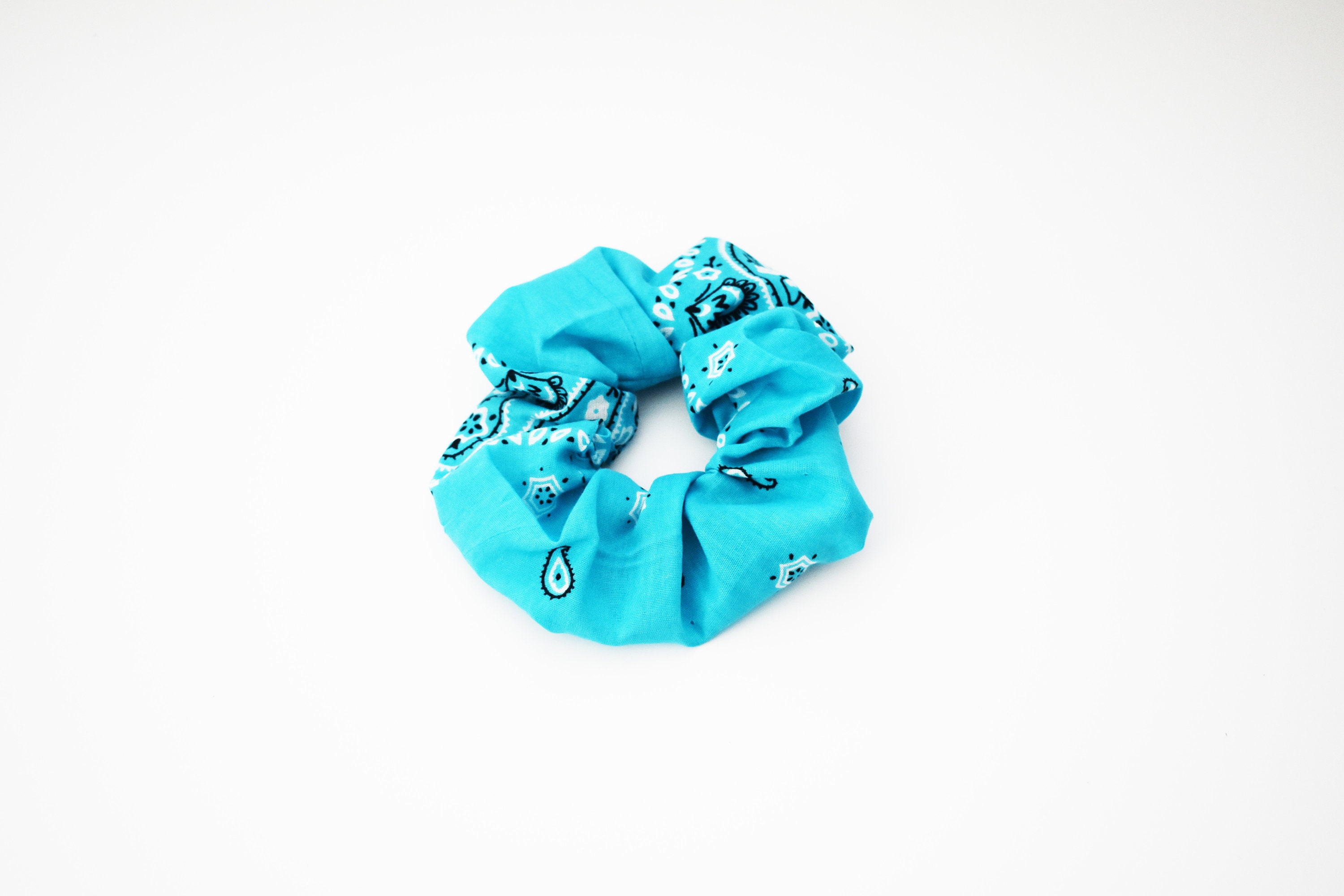 Scrunchie Summer Bandana Teal Messy Bun Top Knot Hair