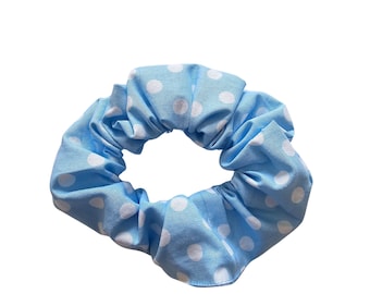 Fresh & Playful Baby Blue Polka Dot Scrunchie – Classic Style with a Modern Twist