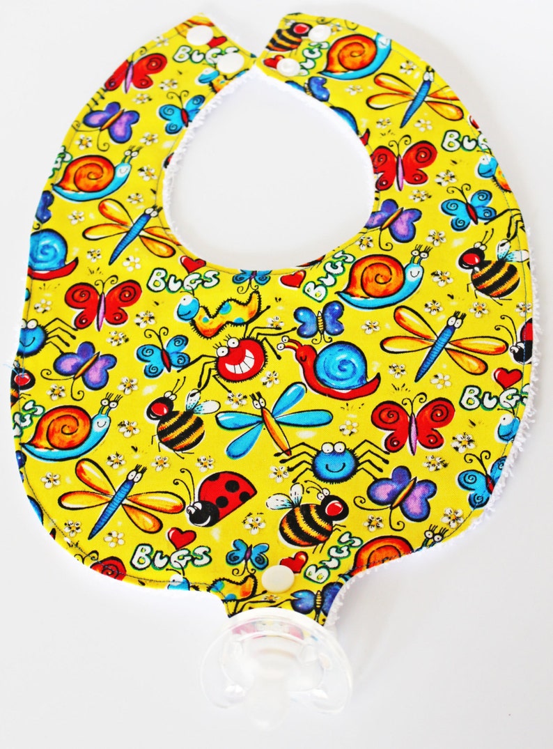 Happy Joyful Bugs Binky Bib Pacifier Bib Baby Bibs Baby Shower Gifts New Baby Baby Girl Baby Boy image 3