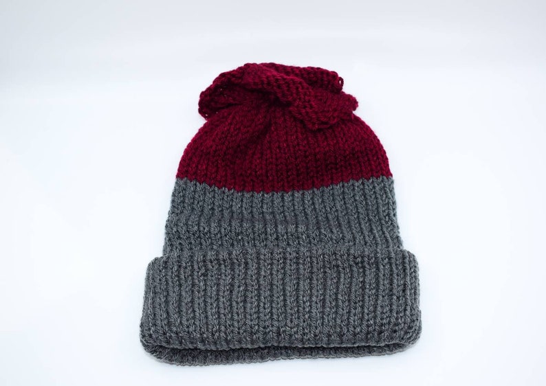 Burgundy and Gray Beanie Hat and Scarf Gift Set