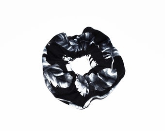 Boutique Scrunchie: Black and White Feathers