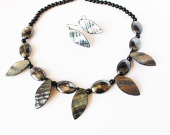 One of A Kind Abalone Mother of Pearl Jewelry Set ~ Necklace & Earrings