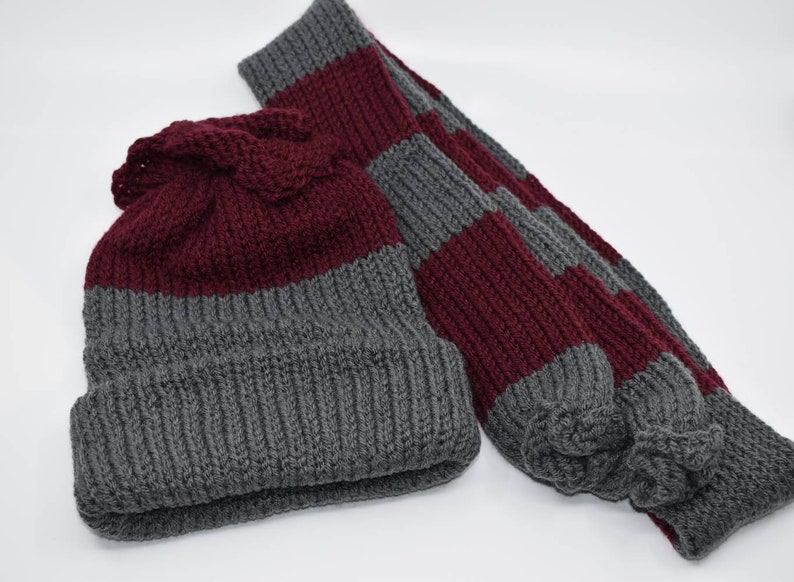 Burgundy and Gray Beanie Hat and Scarf Gift Set