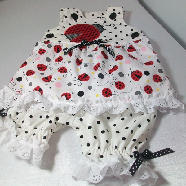 Newborn Baby Girl Gift - Ladybug Outfit - Sun Top and Pantaloons Set