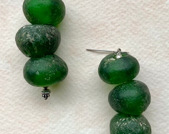 Chunky Recycled Green Glass Earrings