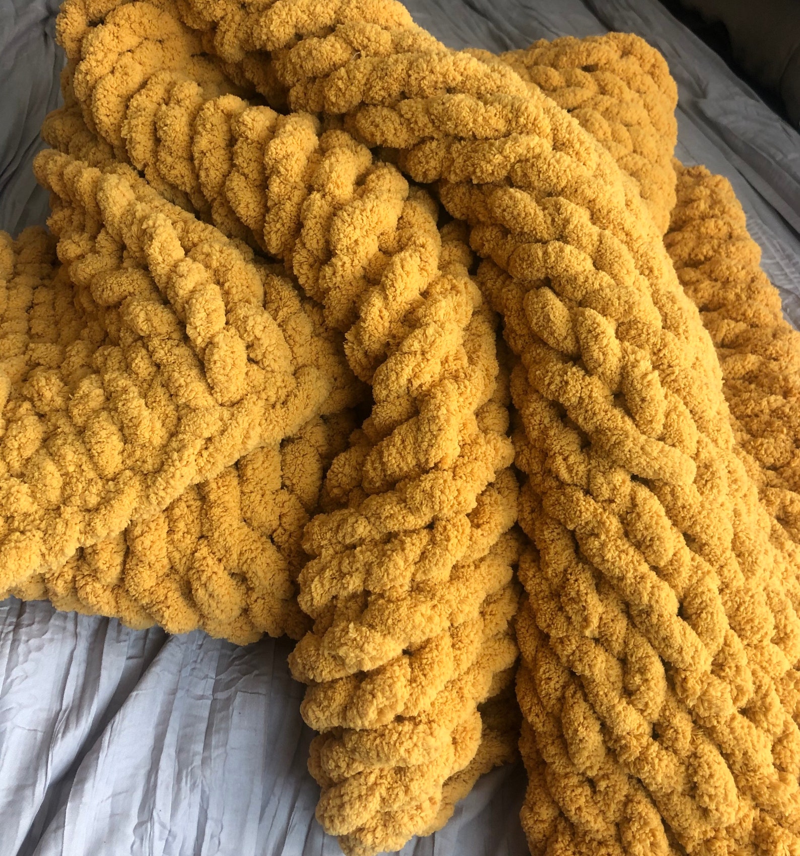 Chunky Chenille Knit Throw Blanket in Mustard yellow 57x56 Etsy
