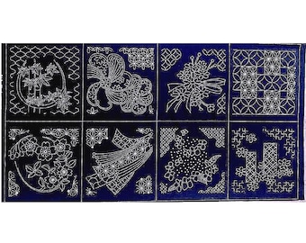 Sashiko Panel MIT 8 DESIGNS in Indigo Blau - 60 x 100 cm