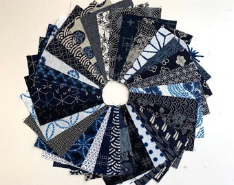 30 Pieces Indigo Cotton Boro Fabric Scrap Collection