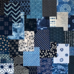 30 Pieces Indigo Cotton Boro Fabric Scrap Collection