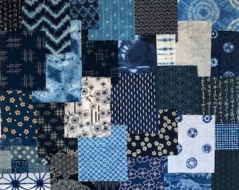 30 Pieces Indigo Cotton Boro Fabric Scrap Collection
