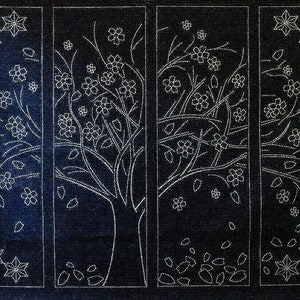 Cherry Blossom Tree - Sashiko 4-Panel Fabric 45&quot; x 32&quot;