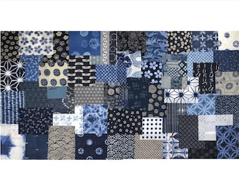 50 Indigo Blue and White Pieces Cotton Patchwork Boro Fabric Bundle