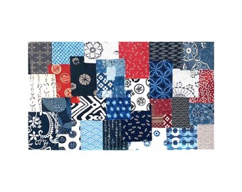 28 Mixed Boro-Inspired Japanese Fabrics & Sarashi Backing -Sashiko Slow Stitching #427