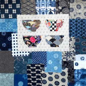 Collection de 27 tissus japonais inspirés de Boro n° 431 - Bols de riz - Couture lente