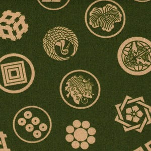 NEW! Japanese Crests - Green/Beige 100% Cotton - Quilts, Crafts