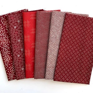 6 RED Traditional Japanese Designs - Fat Eighth OR Fat Quarter Fabric Bundle - #715