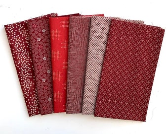 6 RED Traditional Japanese Designs - Fat Eighth OR Fat Quarter Fabric Bundle - #715