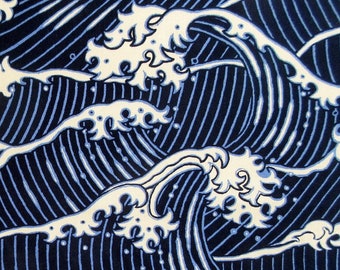 The Great Wave - High Seas of Japan -  Indigo Blue Fabric - Quilts, Apparel, Crafting