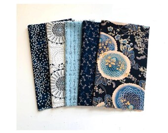 Japanese Indigo Fabric Collection - Set of 5 Coordinating Prints  - #435