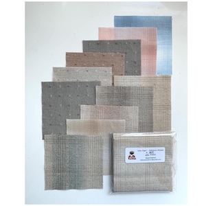 22 Yarn Dyed Fabrics 4&quot;x4&quot;  Neutral Toned Pieces - “Sakizome Momen” - Perfect for Slow Stitching, Bags, Home Decor, etc. #669
