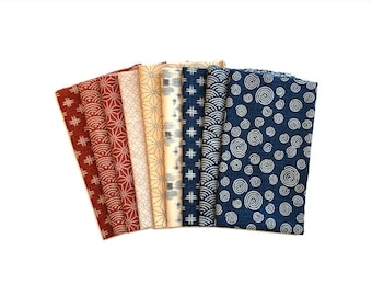 9 Japanese Fabric Bundle - Navy, Cream, Vermilion Red #406