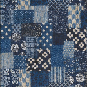 Faux patchwork indigo inspiré de Boro - Tissu traditionnel japonais fait maison