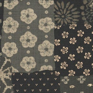 Faux patchwork noir/gris inspiré de Boro - Tissu traditionnel japonais fait maison