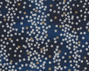 Floating Cherry Blossoms: Blue Asian Japanese Fabric