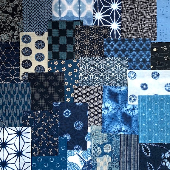 藍染　古布　ボロ　タペストリー 日本のボロ布の切れ端 - 藍染綿布20種類 - スローステッチ - Etsy 日本