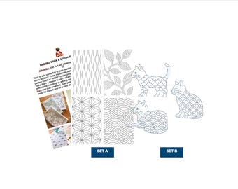 NEW!  Cat Stick and Stitch Transfers for Slow Stitching Sashiko -  Modern Designs #726