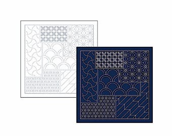 Sashiko Chiyogami Sampler - 13" Square - Navy Blue or White