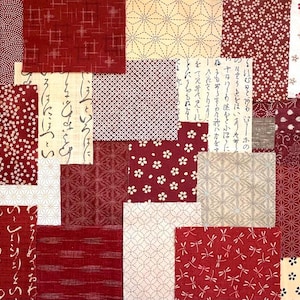Pacchetto di 20 tessuti giapponesi patchwork rossi e crema - Disegni tradizionali - Per Boro, Quilting #964