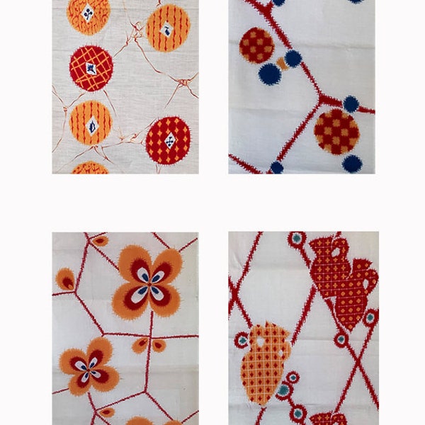 VERKOOP! 4 vintage yukata-kimonokatoen: abstract ontwerp - 4 stuks, stuk(s)