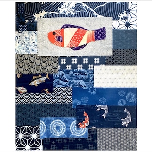 POISSON - 26 pièces de la collection de tissus japonais Boro à couture lente #710