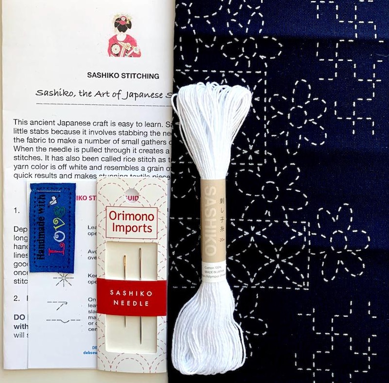 EASY SASHIKO Beginner Kit #287: Pre-printed Fabric, Needles, Thread image 1