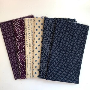 6 Traditional Japanese Fabric Bundle: Purple, Cream, Navy Blue #152 - Perfect for Quilts, Boro, Craft Projects