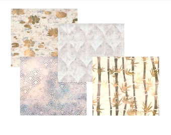 4 Natural Palette of Japanese Designs - Fat Quarter Fabric Bundle - #419