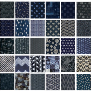 15 Indigo Blue Japanese Fat Eighth Fabric Bundle image 2